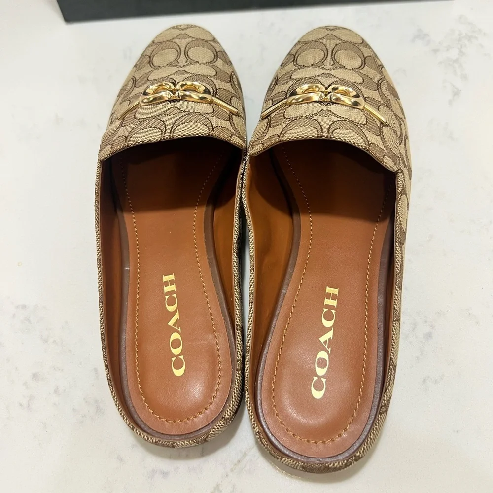 Coach Tan Signature Loafers with Gold Accents - Picture 4 of 10